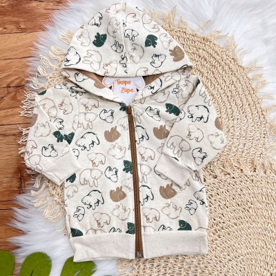 Conj. Jaqueta de Linho Ursinhos e Calça de Moletom - Marrom